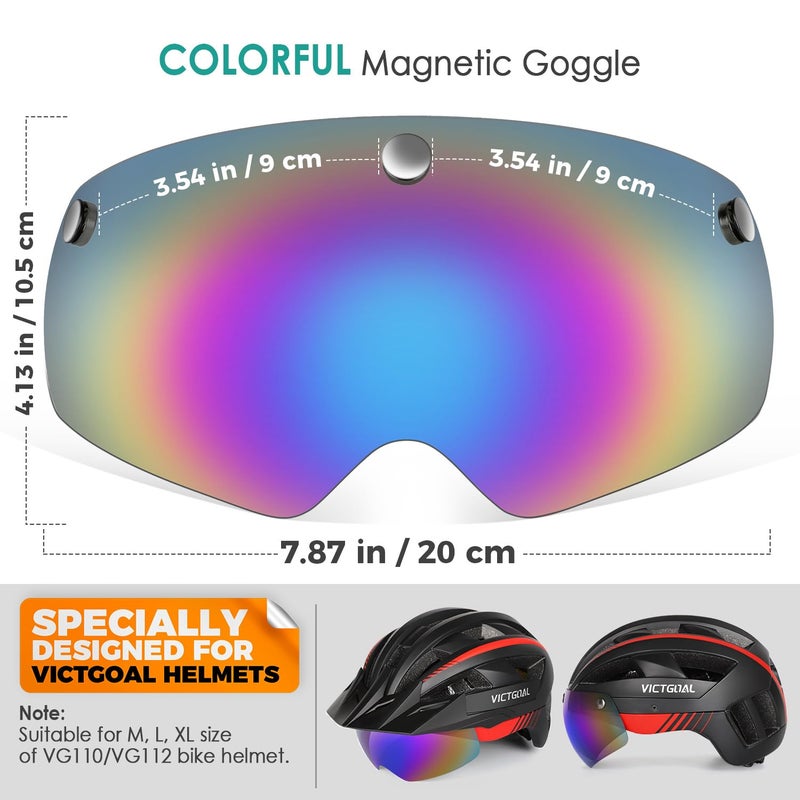 VICTGOAL Detachable Magnetic Bike Helmet Goggles Visor Especially Deisgned for VG110/VG112 Bicycle Helmet (Colorful) - Image 4